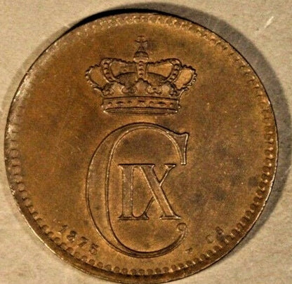 1875 Denmark 5 Ore Nice High Grade Coin         