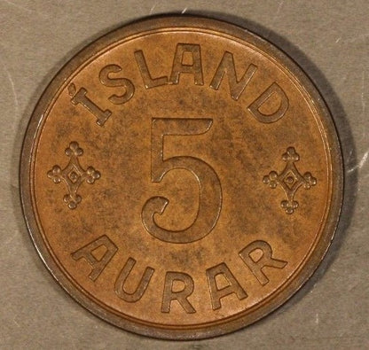 1931 Iceland 5 Aurar Brown Orange High Grade   