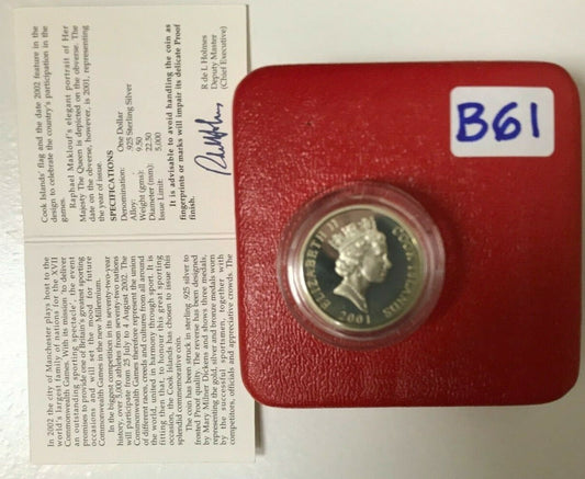 Cook Islands  Silver Proof Dollar 2002  Commonwealth Games  with Box & COA B61
