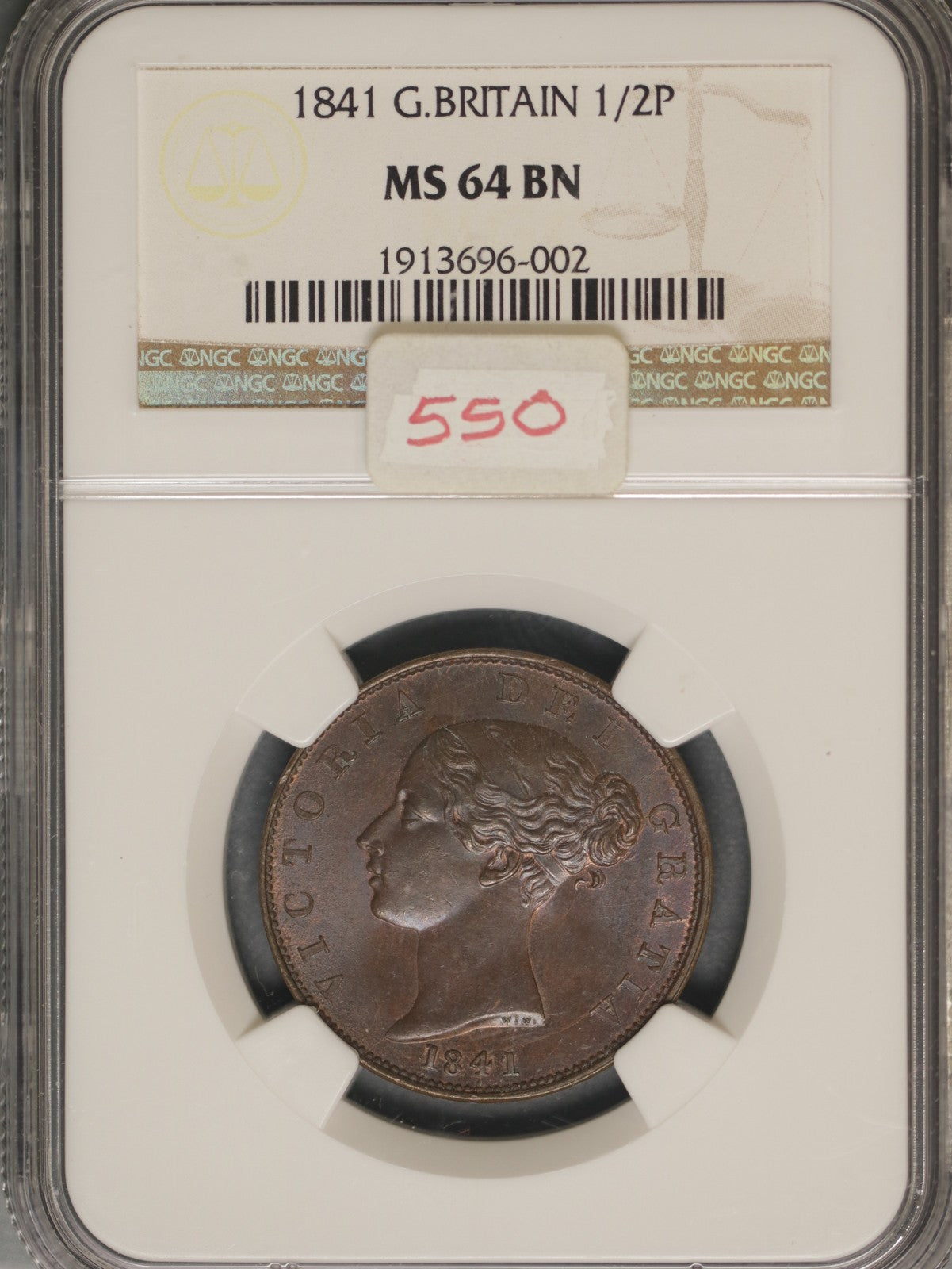 Great Britain 1841 1/2 Penny K-726 NGC MS64 BN