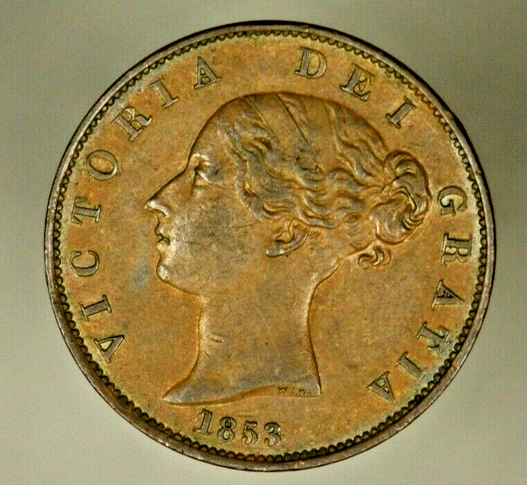 Great Britain 1/2 Penny 1853  XF/AU   A750