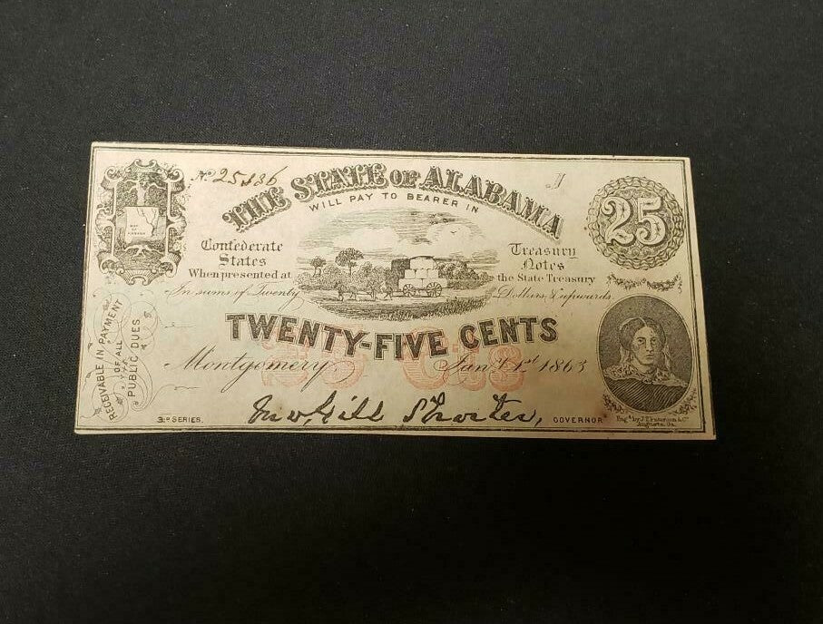 Confederate States of America  Alabama 1863 25 Cents