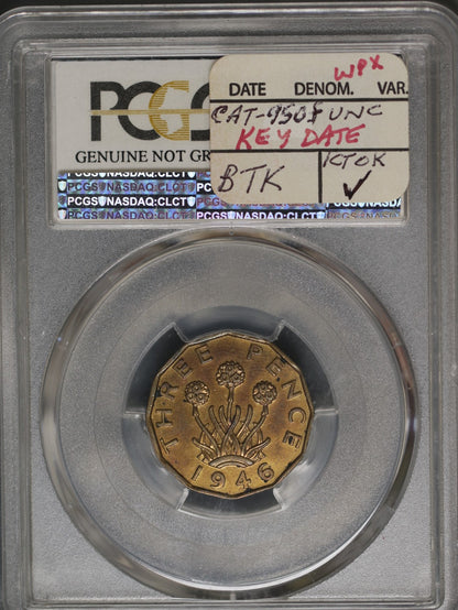 Great Britain 1946 3 Pence K-849 PCGS AU Details Cleaning Key Date