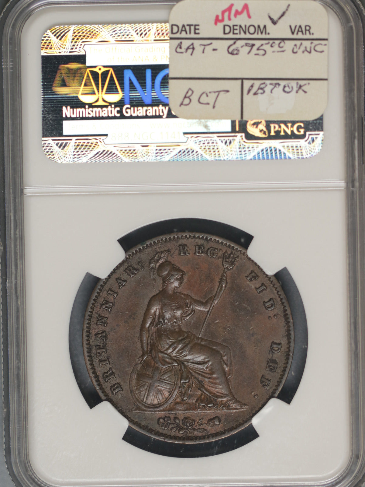 Great Britain 1858 Penny K-739 NGC AU55 BN SMALL DATE