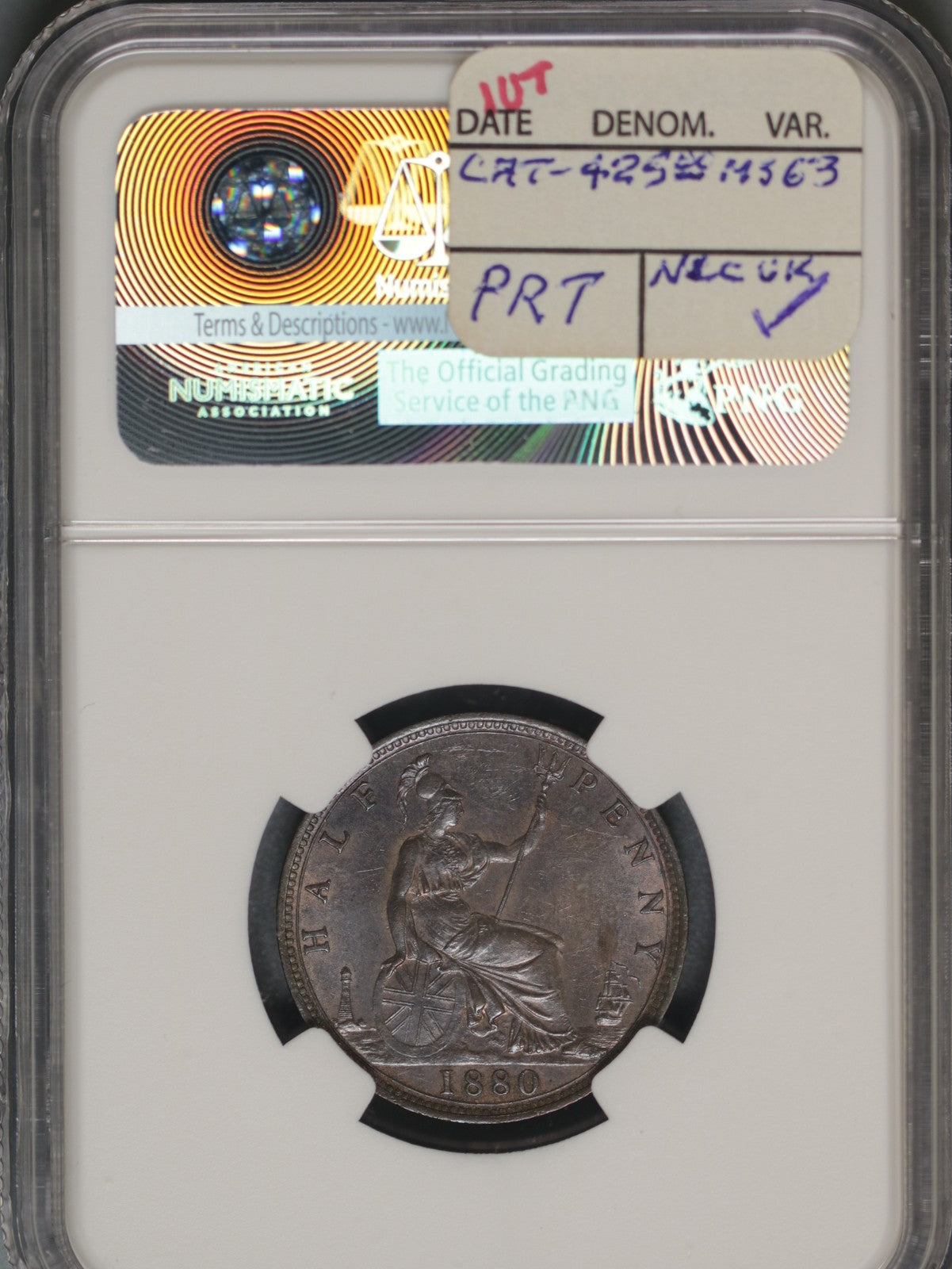 Great Britain 1880 1/2 Penny K-754 NGC MS62 BN