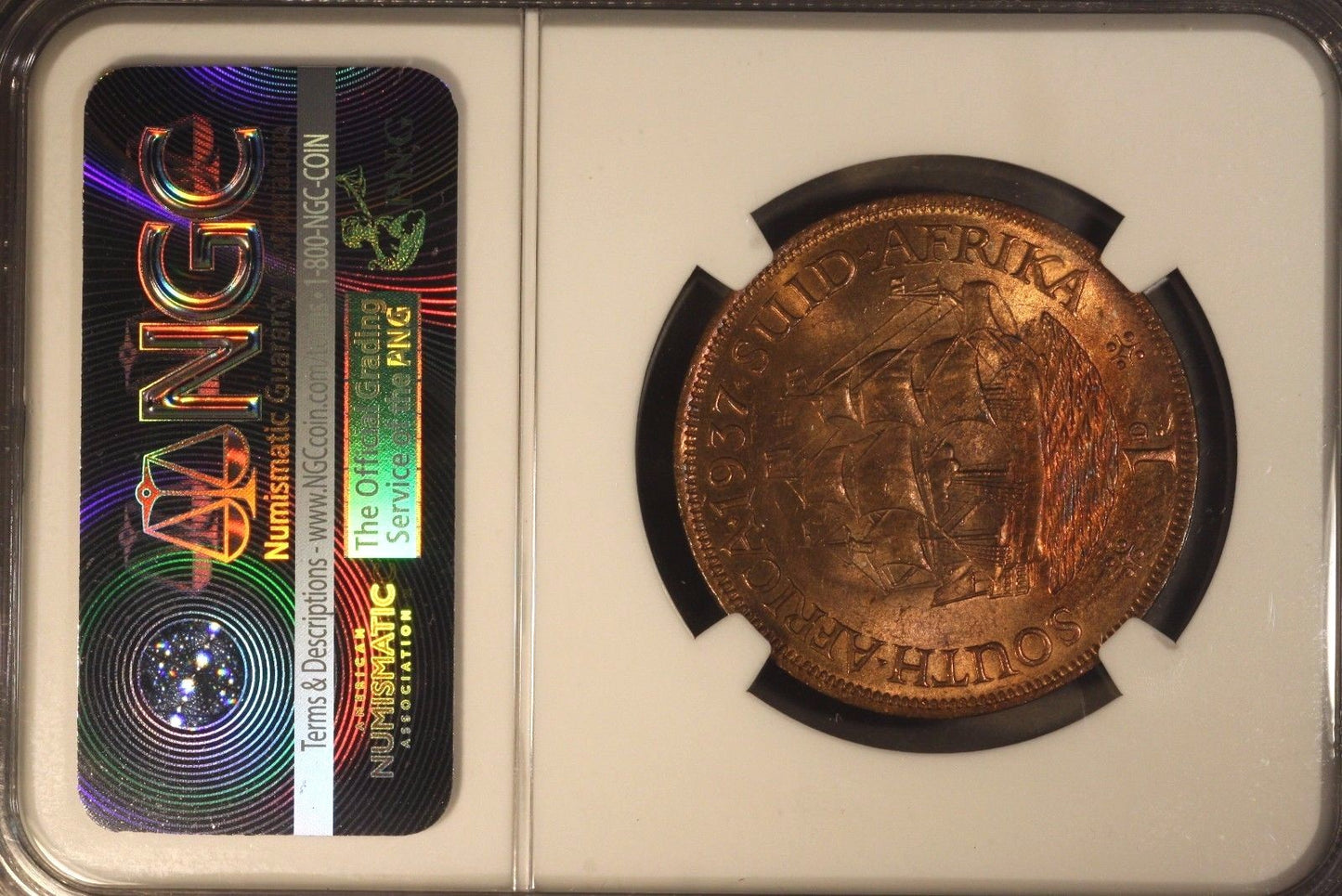 1937 South Africa Penny NGC MS 63 RB     