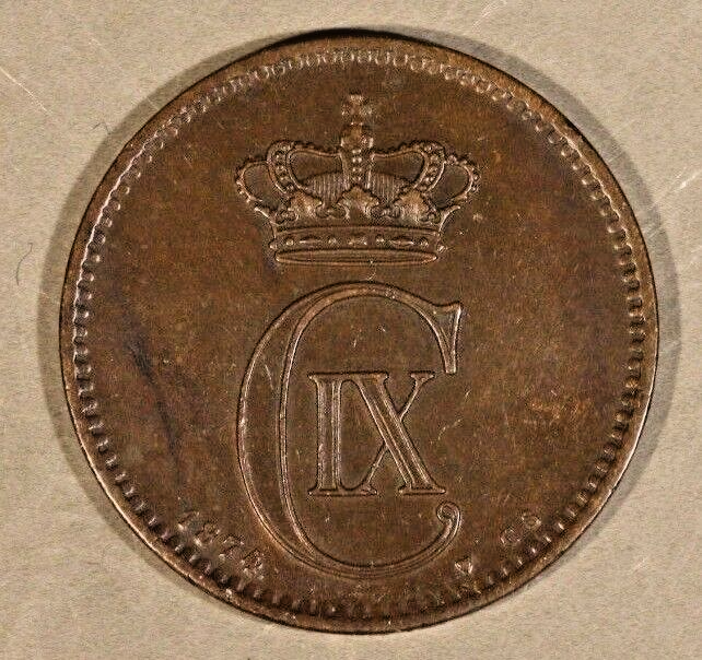 1874 CS Denmark 5 Ore Light Circulated Details    