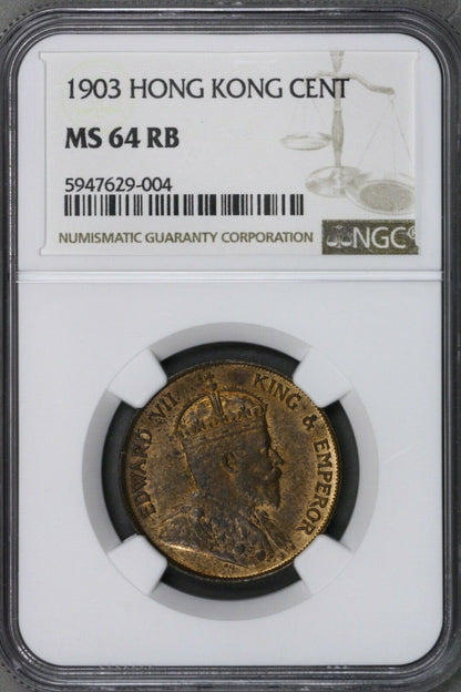 Hong Kong 1903 Cent NGC MS 64 RB  S691