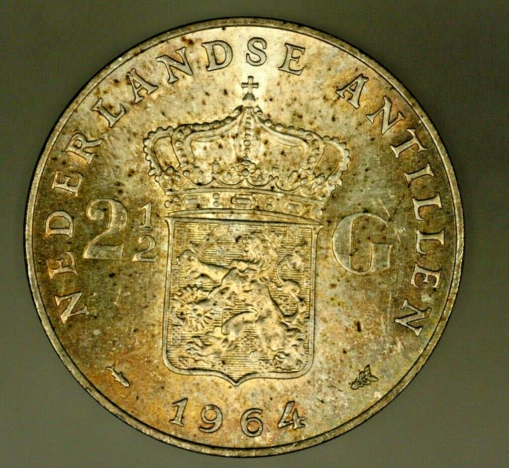 Netherlands Antilles Silver Crown - 2 1/5 Gulden1964  Toned UNC  A816
