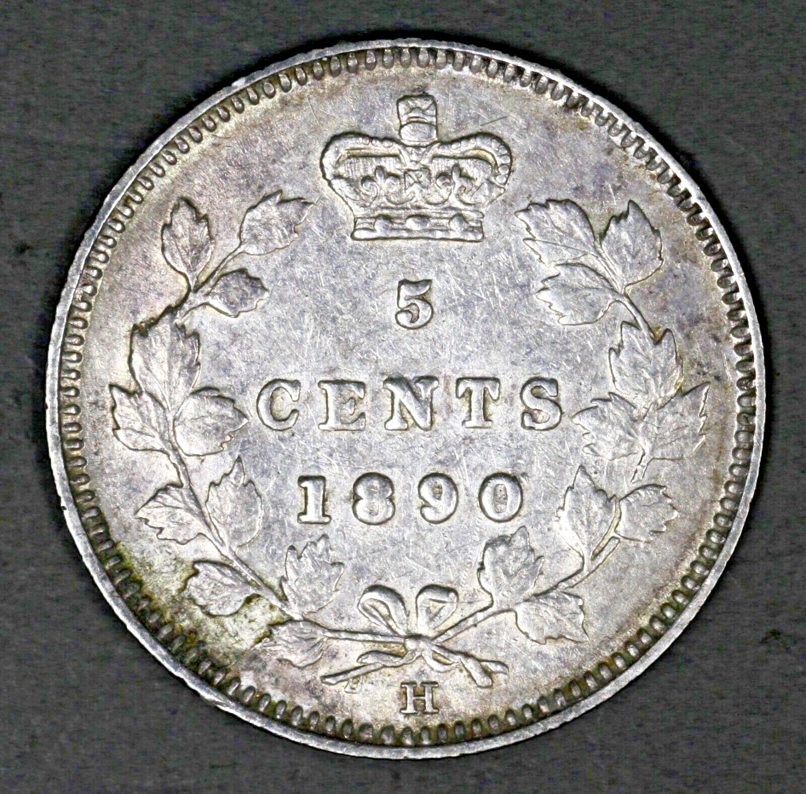 Canada 1890H Silver 5 Cents XF Old Light Cleaning  A3178