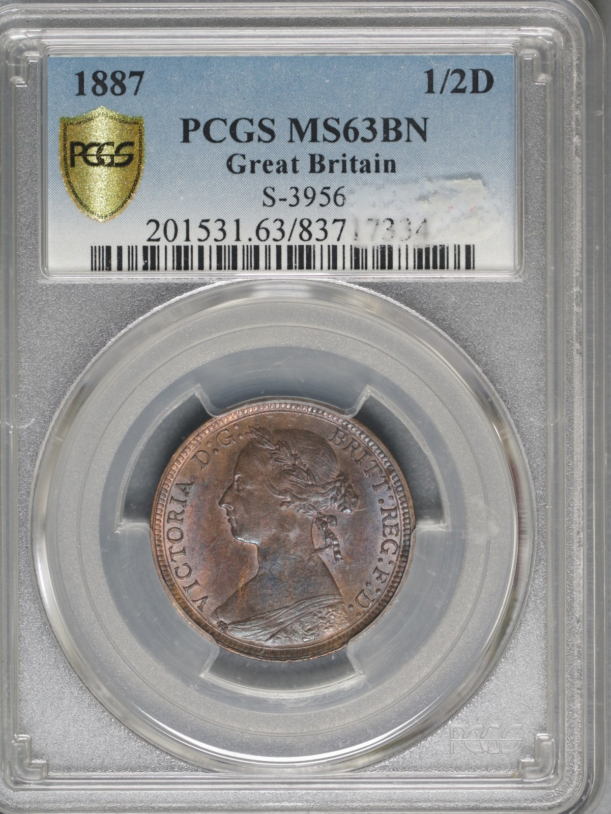 Great Britain 1887 1/2 Penny K-754 PCGS MS63 BN