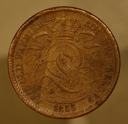 Belgium 1855 10 Centimes  Some Vertigris VF Rim Bumps A139   VF Cat=$600
