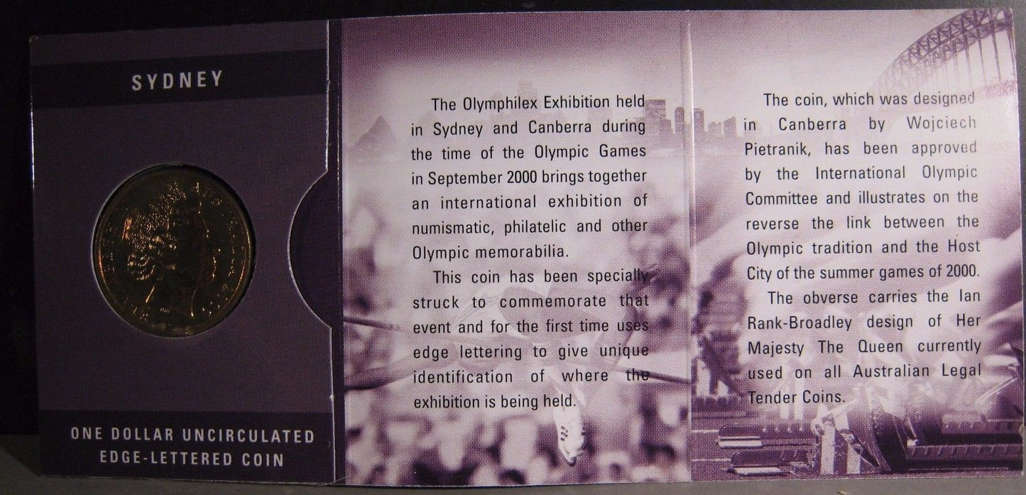 2000 Australia Olymphilex XXVI Edge Lettered Dollar UNC 