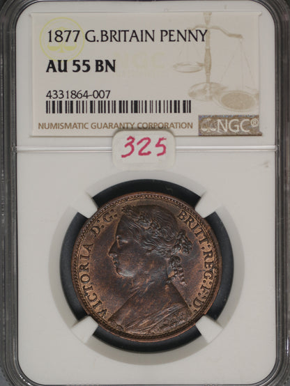 Great Britain 1877 Penny K-755 NGC AU55 BN