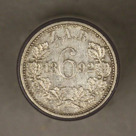 South Africa 1892 6 Pence XF rough 