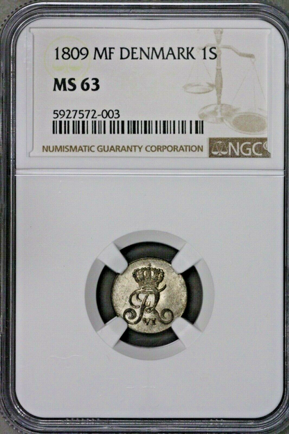 Denmark 1809 MF 1 Skilling NGC MS 63   S398
