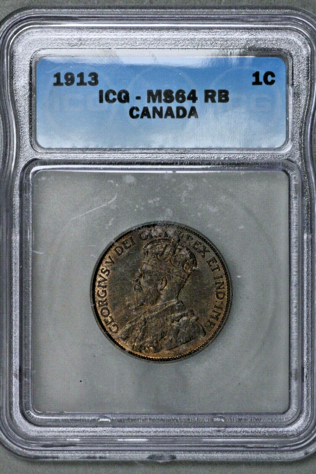 Canada 1913 1 Cent ICG MS 64 BN XE   S380
