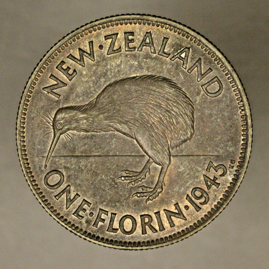 New Zealand 1943 Florin Toned AU+