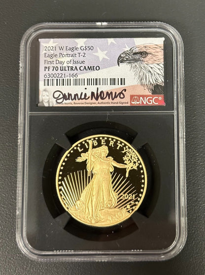 2021 W Gold Eagle Set $5-$50 Type-2 FDOI PF-70 Ultra Cameo Jennie Norris - U003