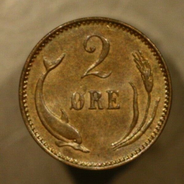 Denmark 1891 2 Ore  Nice Brown Unc   A001