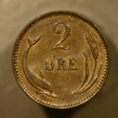 Denmark 1891 2 Ore  Nice Brown Unc   A001
