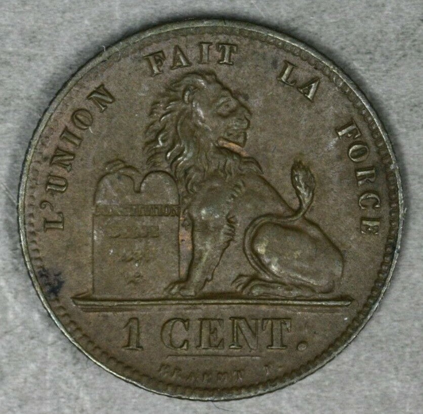 Belgium 1870 Centime Brown UNC Dark Spots on Reverse