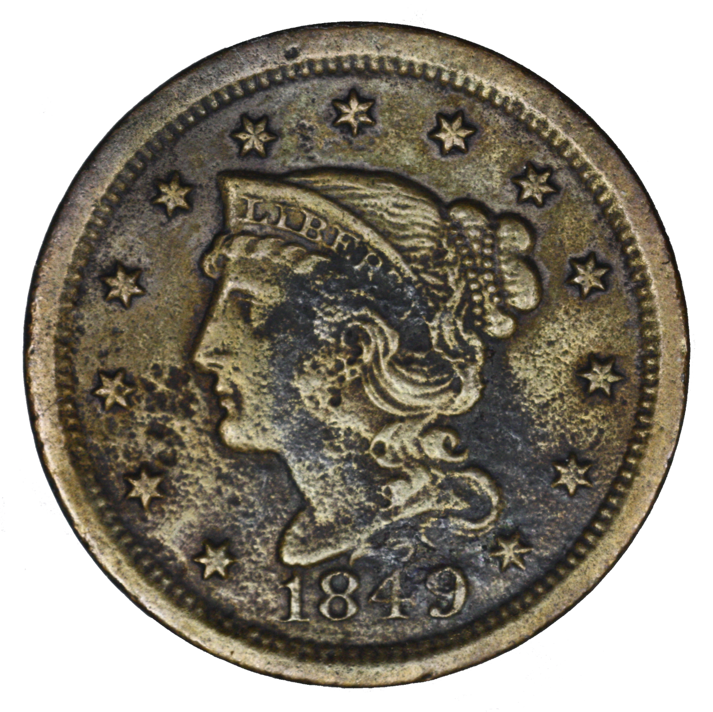 US 1849 Large Cent Stained Porous Pitting  A3391