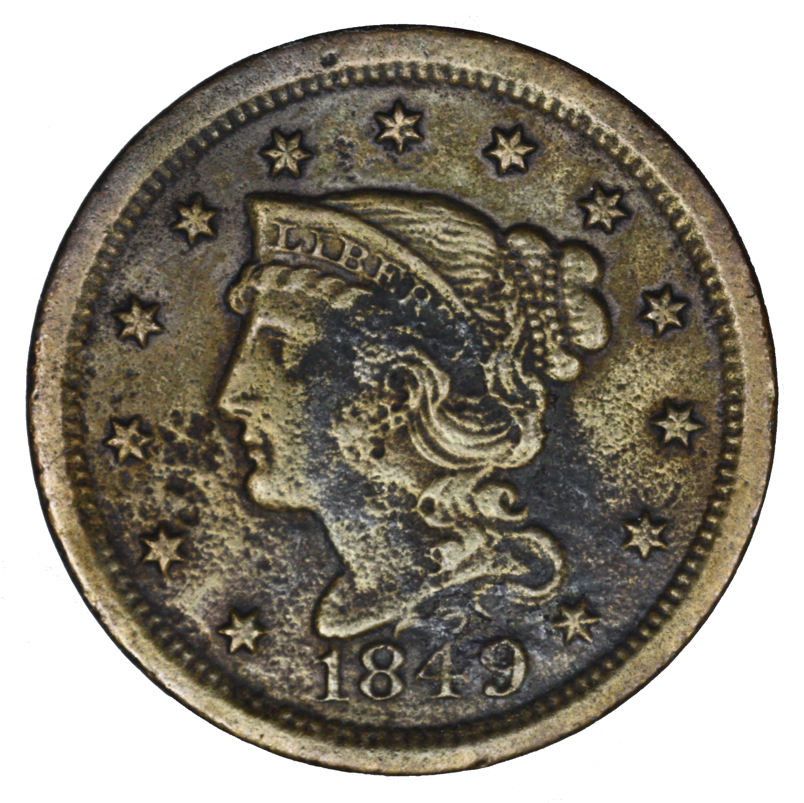 US 1849 Large Cent Stained Porous Pitting  A3391