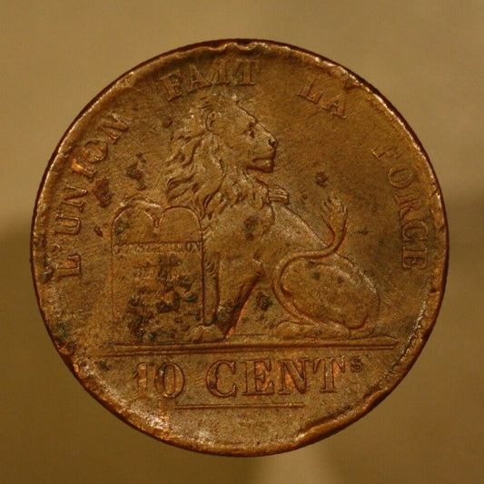 Belgium 1855 10 Centimes  Some Vertigris VF Rim Bumps A139   VF Cat=$600
