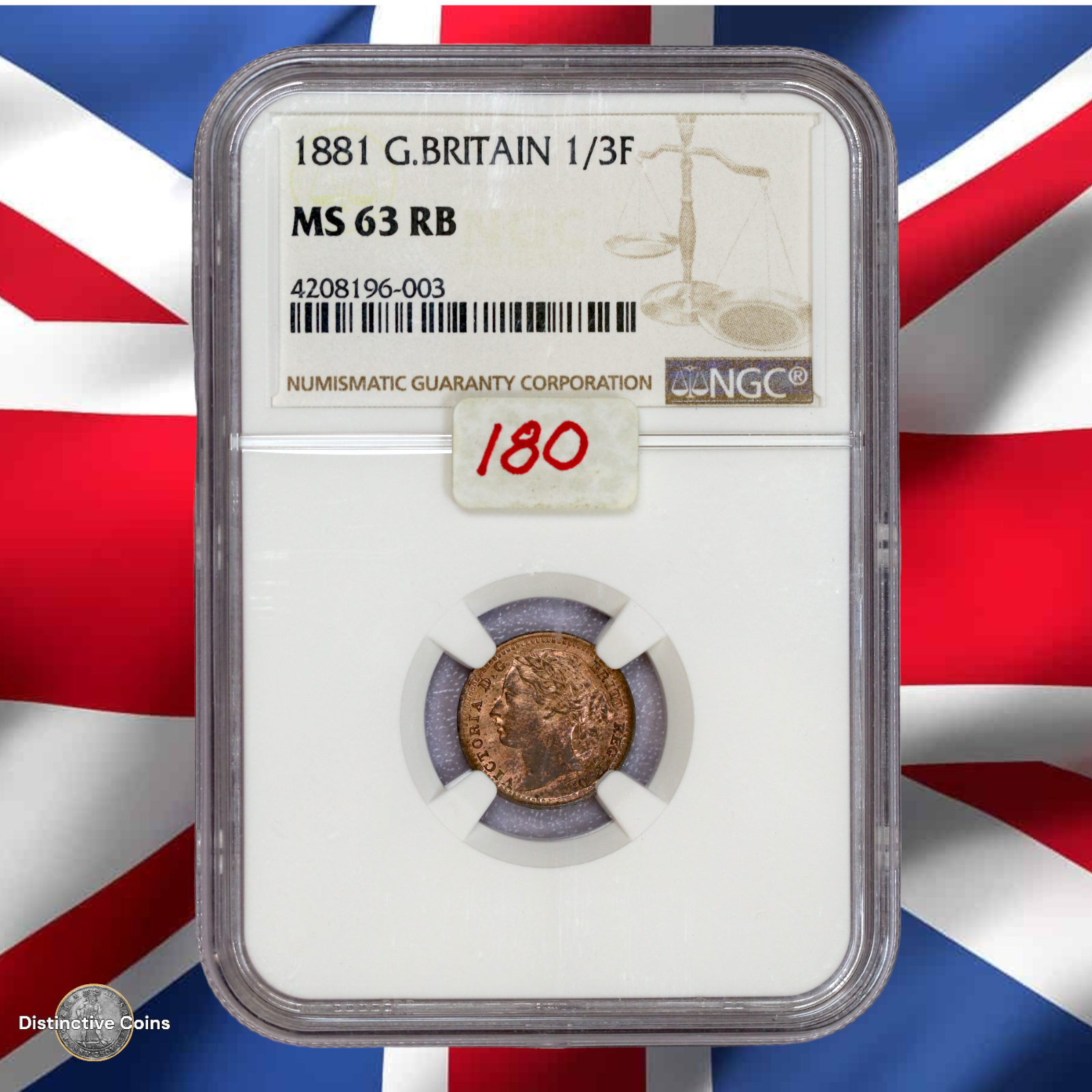 Great Britain 1881 1/3 Farthing NGC MS63RB - GBS006