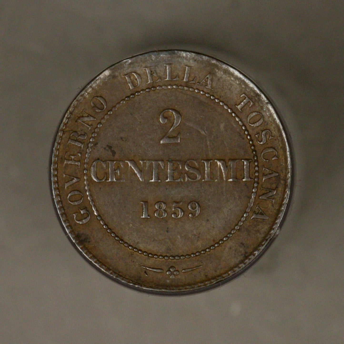 Italy Tuscany 1859 2 Centesimi AU light bend