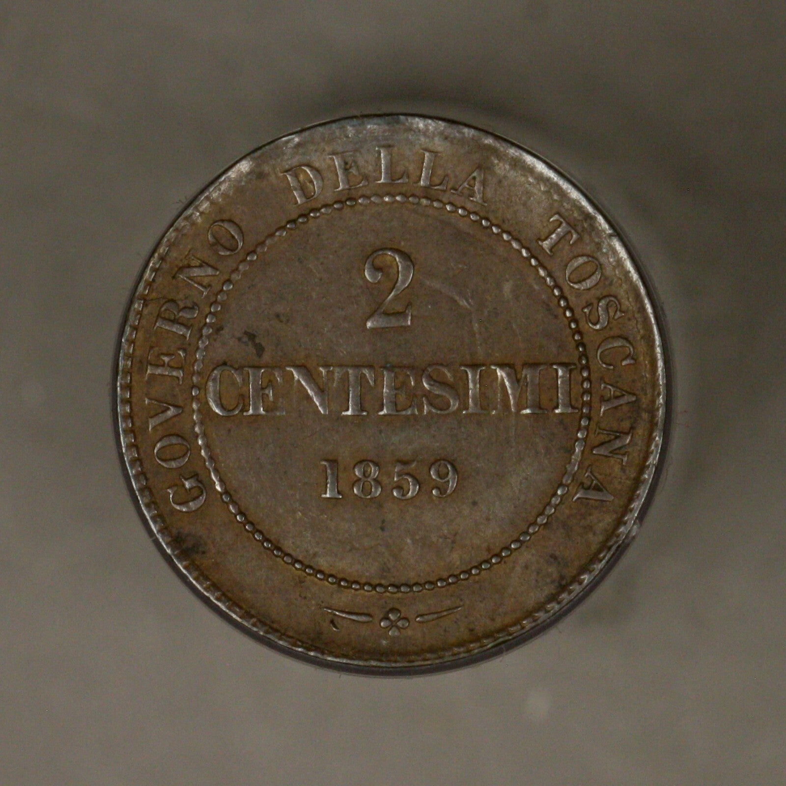 Italy Tuscany 1859 2 Centesimi AU light bend