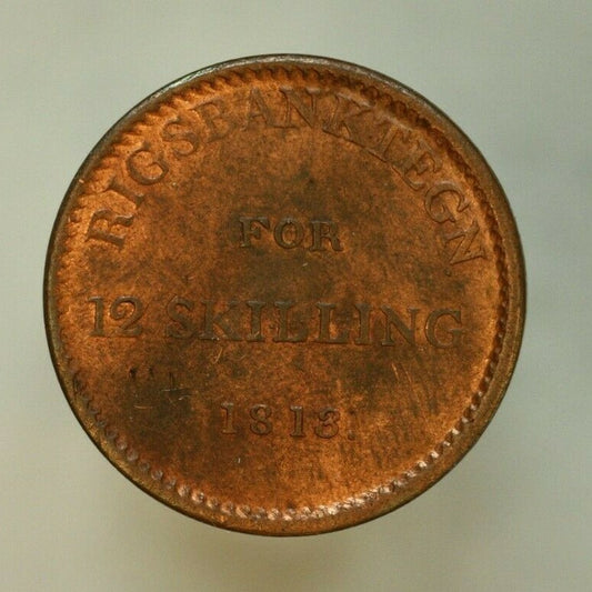 Denmark 1813 2 Skilling AU Some Red Few Scrapes Obverse  A504  XF=$255