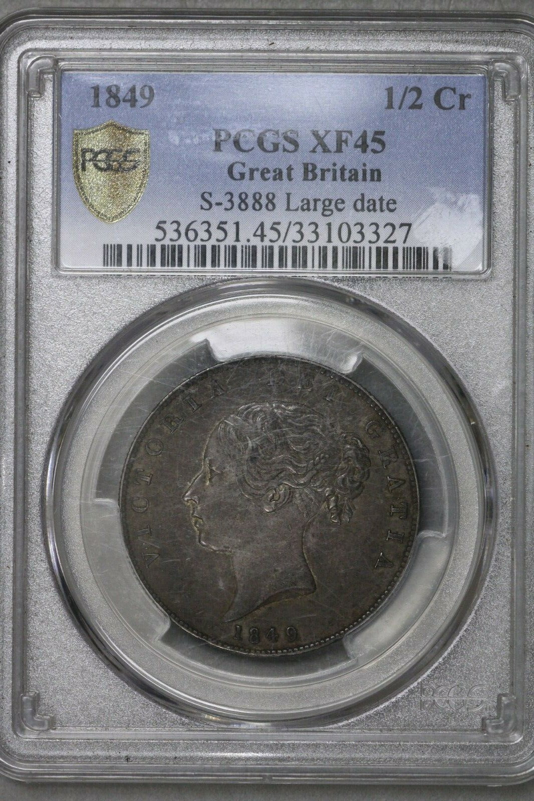 Great Britain 1849 1/2 Crown PCGS XF 45 Large Date  S427