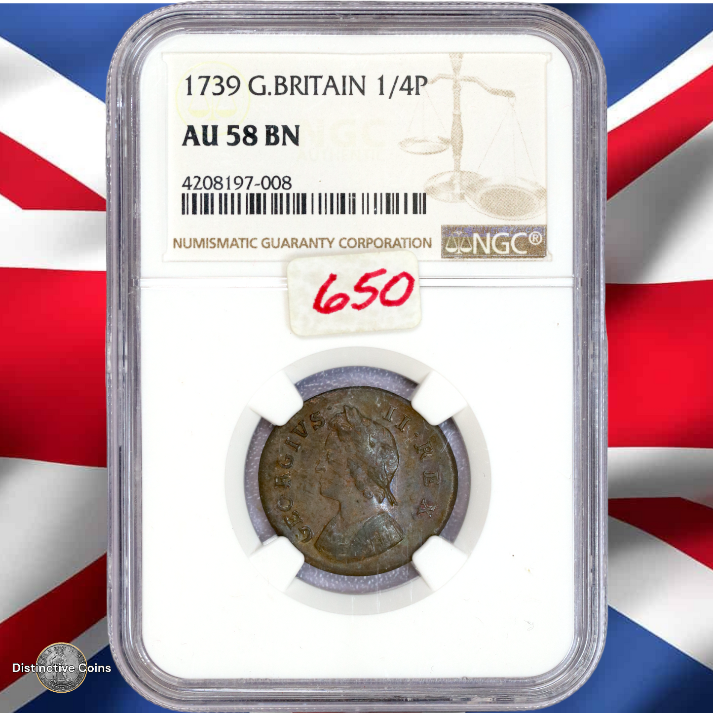 Great Britain 1739 Farthing NGC AU58BN - GBS031