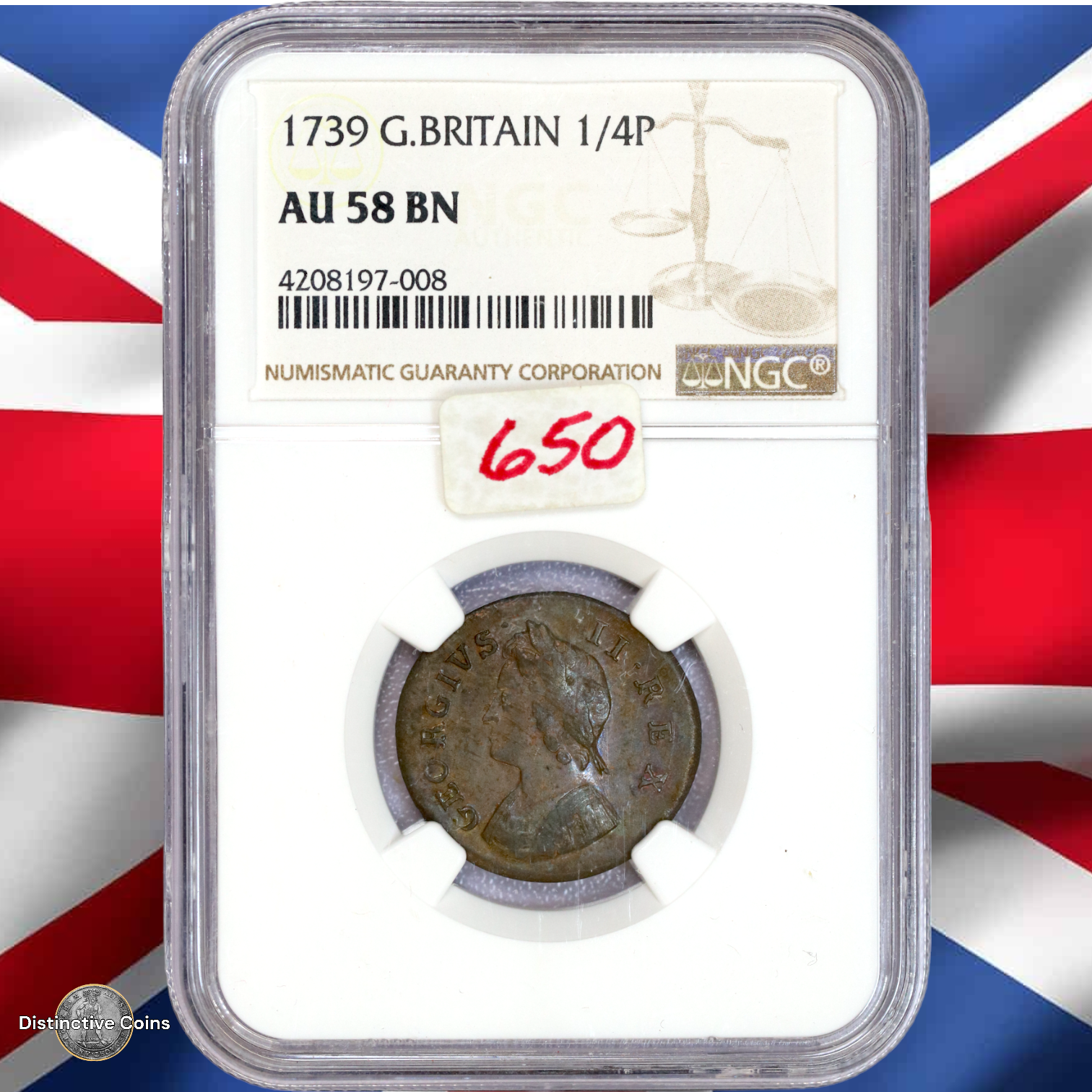 Great Britain 1739 Farthing NGC AU58BN - GBS031