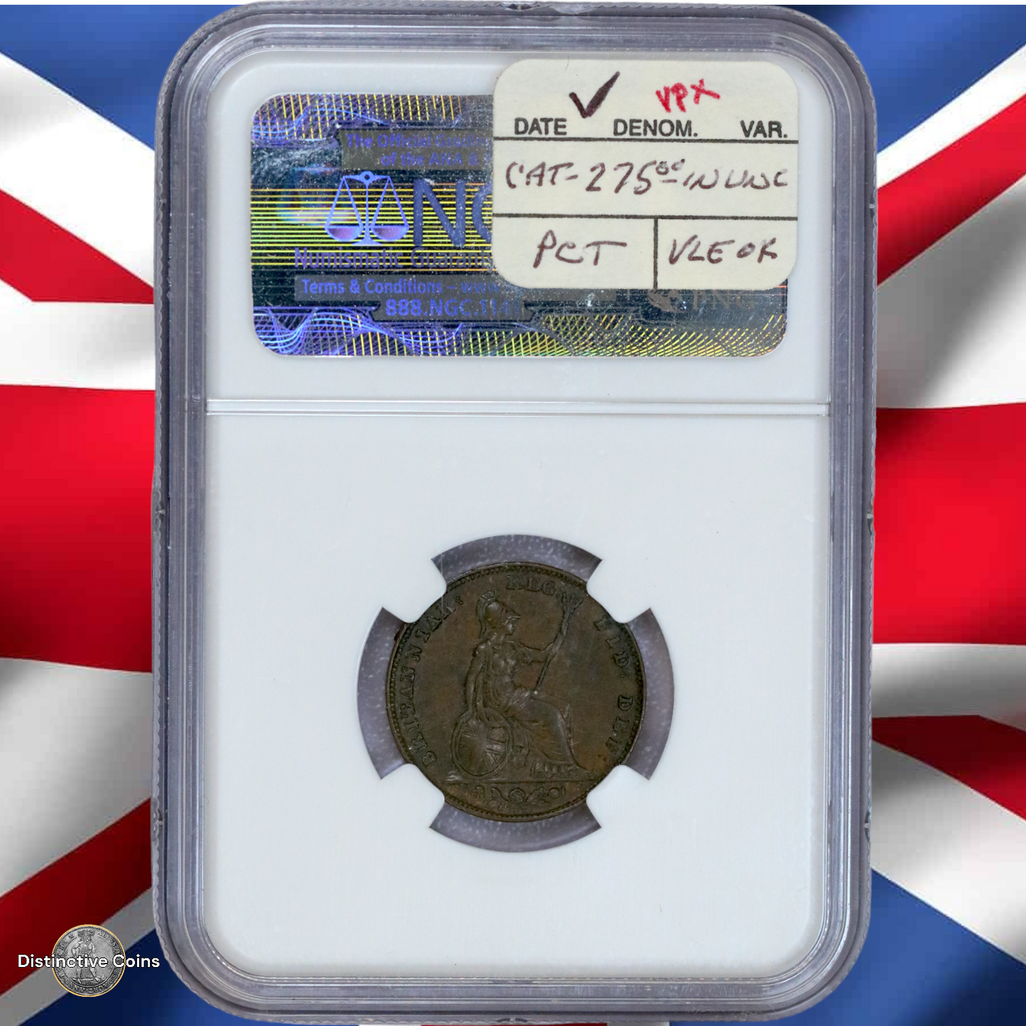 Great Britain 1855 WW Incused Farthing NGC AU55BN - GBS043