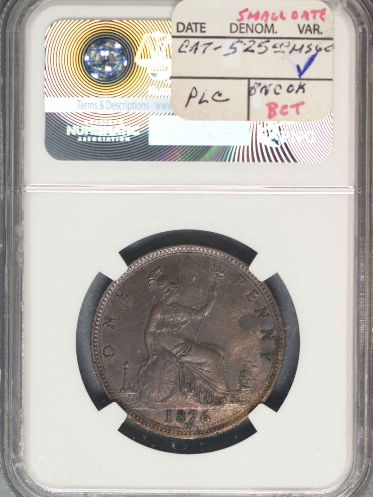 Great Britain 1876H Penny K-755 NGC AU Details Surface Hairlines