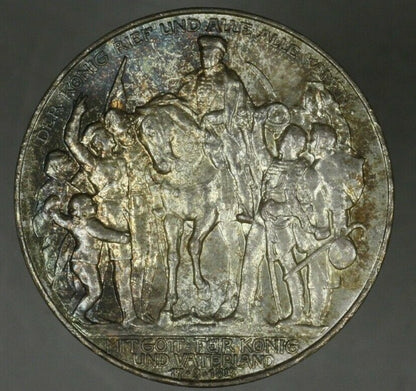 Prussia 1913 Drei Mark 100th Anniversary Napoleon Defeat Silver Coin   A2607