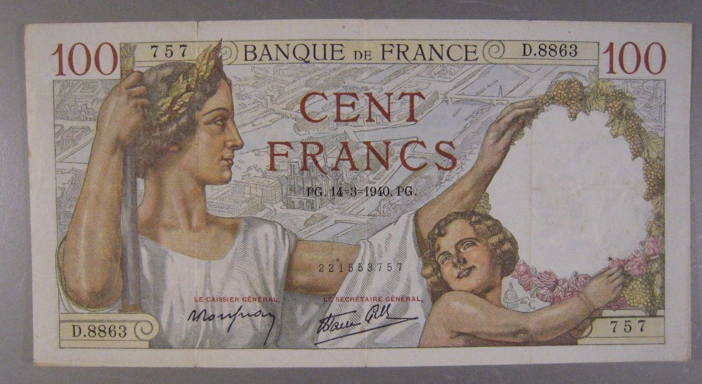 1940 France, Bank of, 100 Francs Circulated Nice   