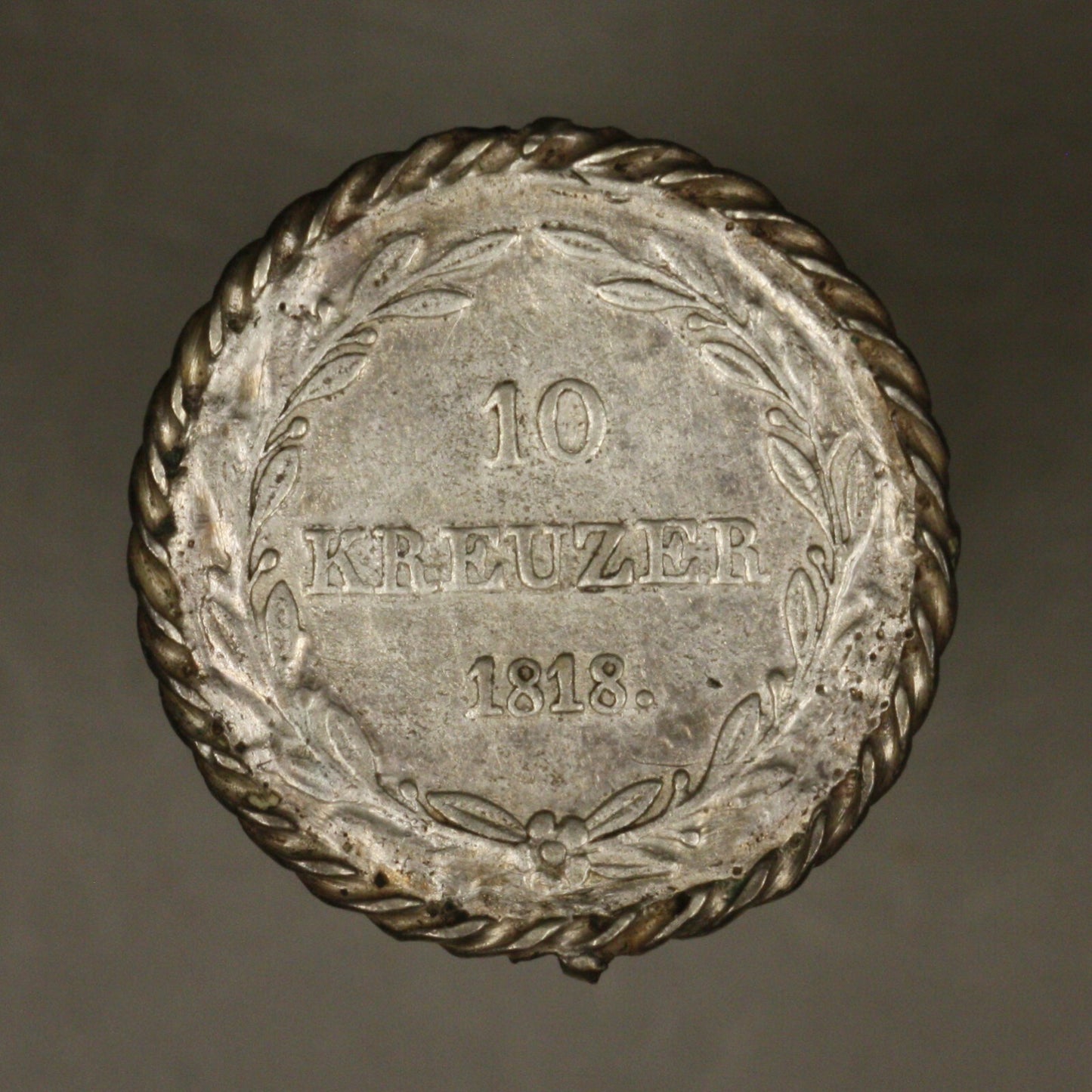 Wurttemberg 1818 W 10 Kreuzer RARE 1 year type scrathes Mounted at Bezel 