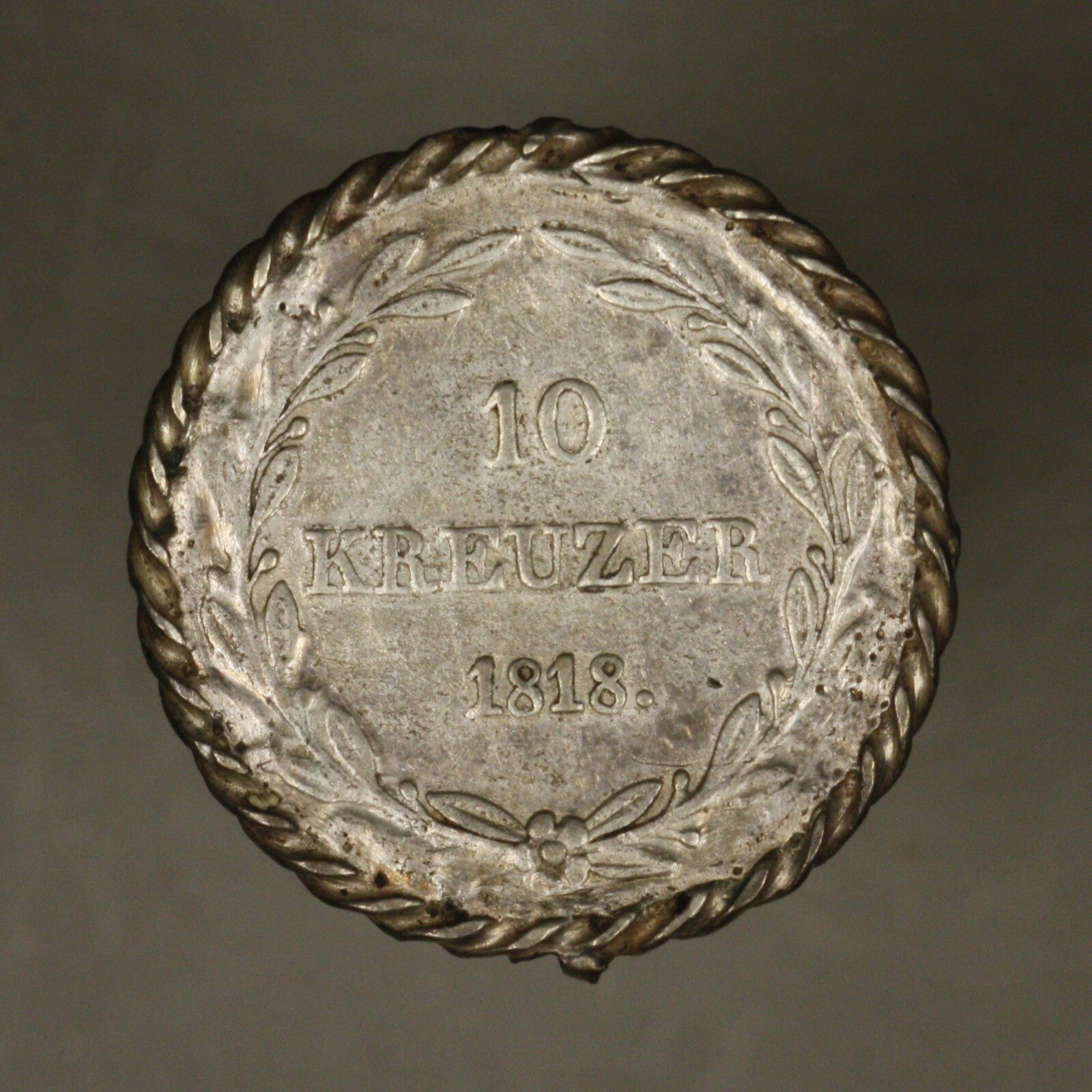 Wurttemberg 1818 W 10 Kreuzer RARE 1 year type scrathes Mounted at Bezel 