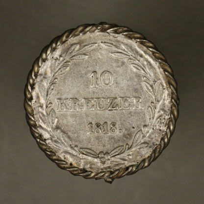 Wurttemberg 1818 W 10 Kreuzer RARE 1 year type scrathes Mounted at Bezel 