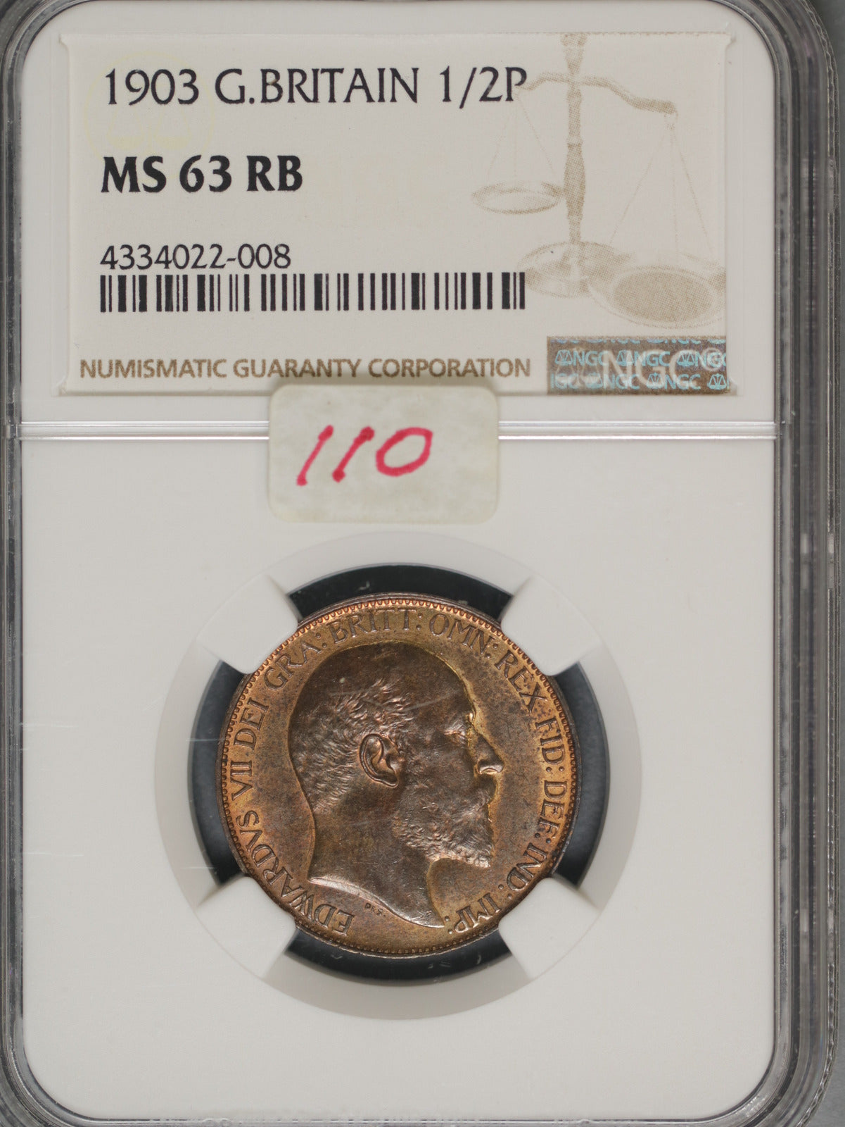 Great Britain 1903 1/2 Penny K-793.2 NGC MS63 RB