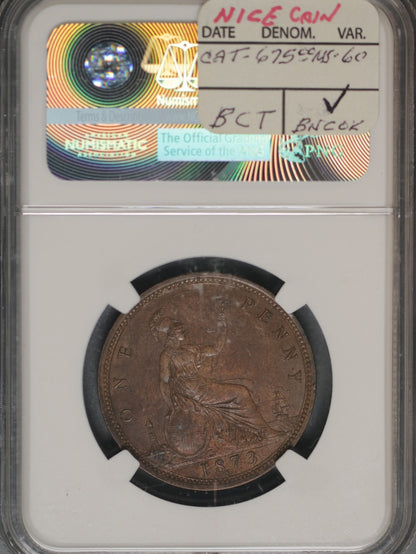 Great Britain 1873 Penny K-749.2 NGC UNC Details Altered Color