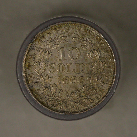 Italy Papal States 1866 R year 21 10 Soldi 