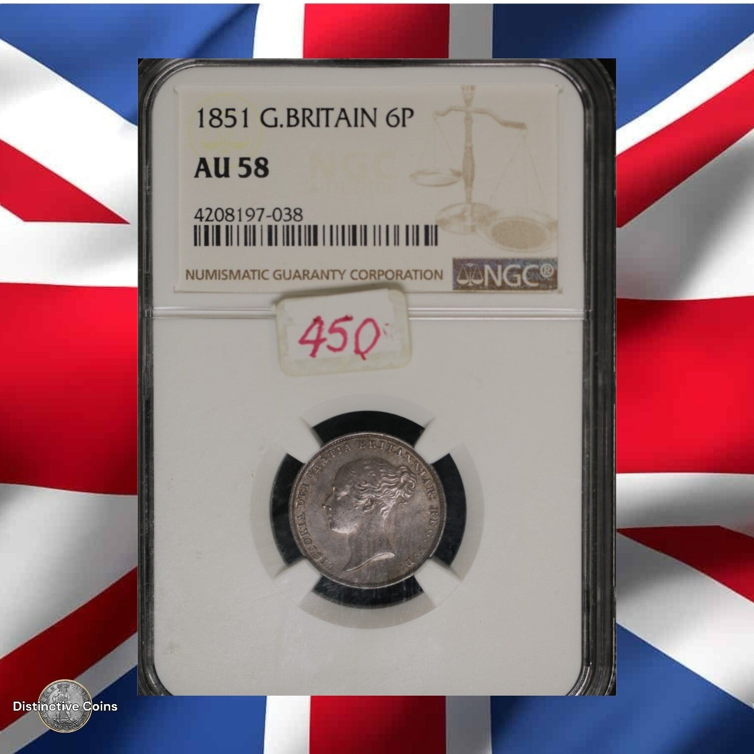 Great Britain 1851 6 Pence NGC AU58