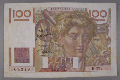 1950 France, Bank of, 100 Francs Reduced Size   