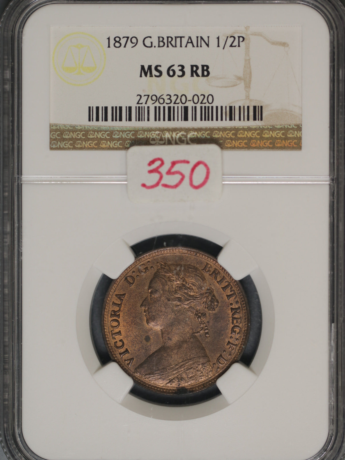 Great Britain 1879 1/2 Penny K-754 NGC MS63 RB