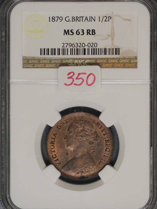 Great Britain 1879 1/2 Penny K-754 NGC MS63 RB